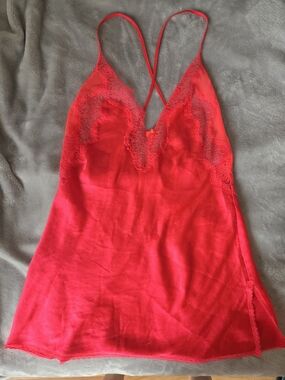 Red Lace-Trim Slip Dress